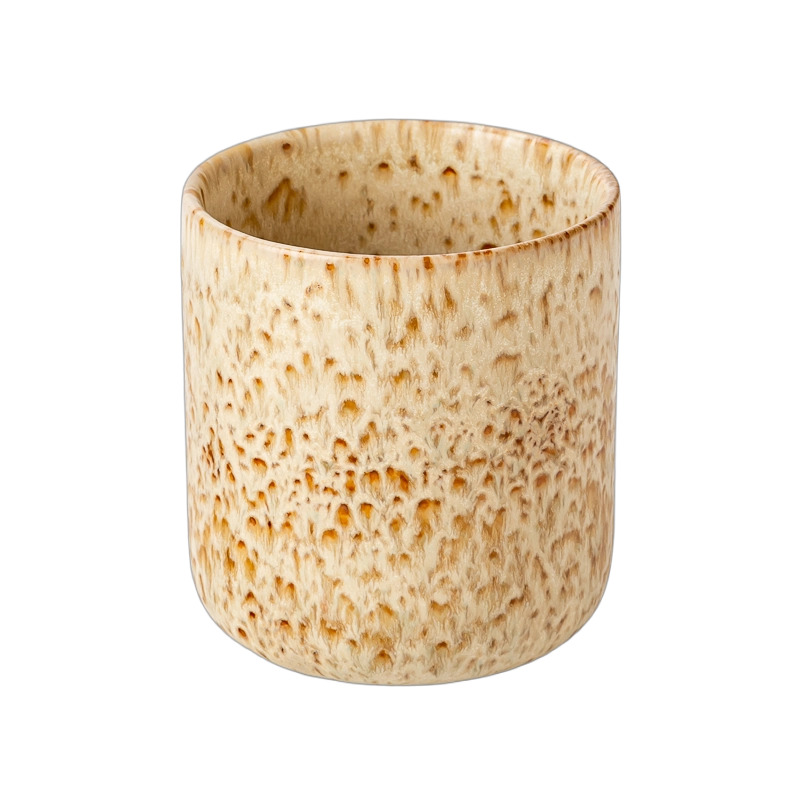 Pot de bougie en céramique de glaçure mouchetée de crème personnalisée en gros