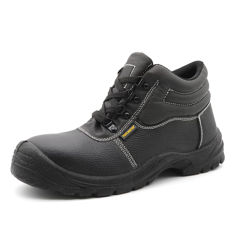 China TM3013 Black leather puncture proof cheap price labor safety shoes mid cut steel toe manufacturer