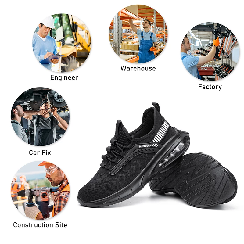 China 758 Black shock absorption steel toe puncture proof sport safety shoes sneakers manufacturer