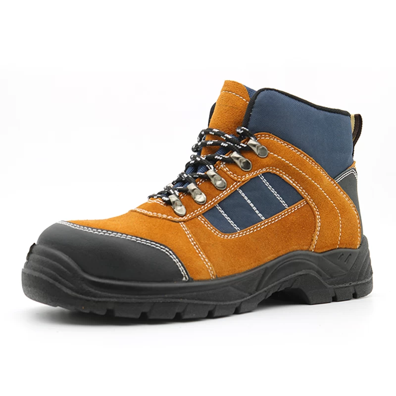 China TM219 Non-slip dark brown suede leather PU sole anti puncture steel toe safety shoes sports manufacturer