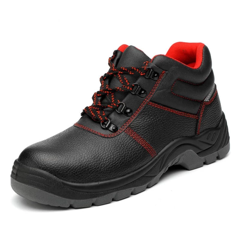 China HS623 Black leather anti slip oil proof pu sole middle cut steel toe puncture proof safety boots manufacturer