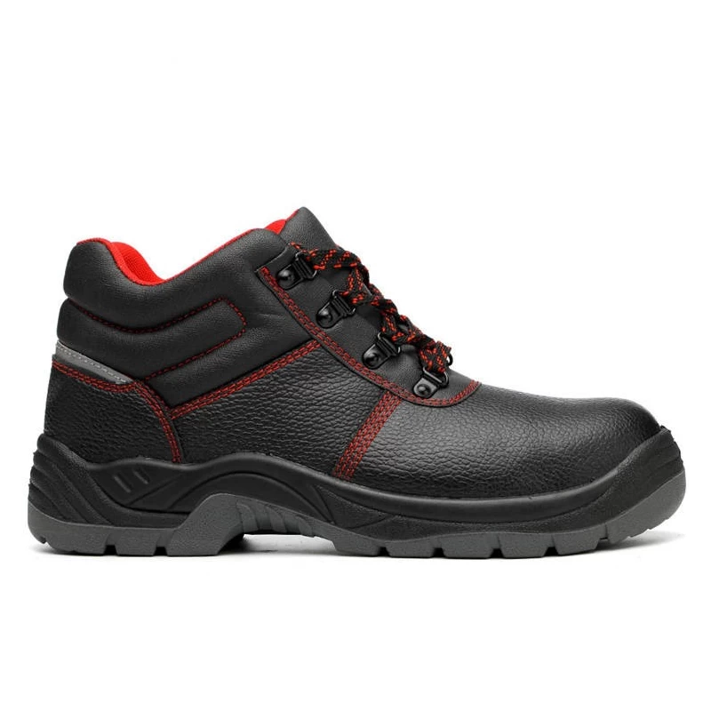China HS623 Black leather anti slip oil proof pu sole middle cut steel toe puncture proof safety boots manufacturer