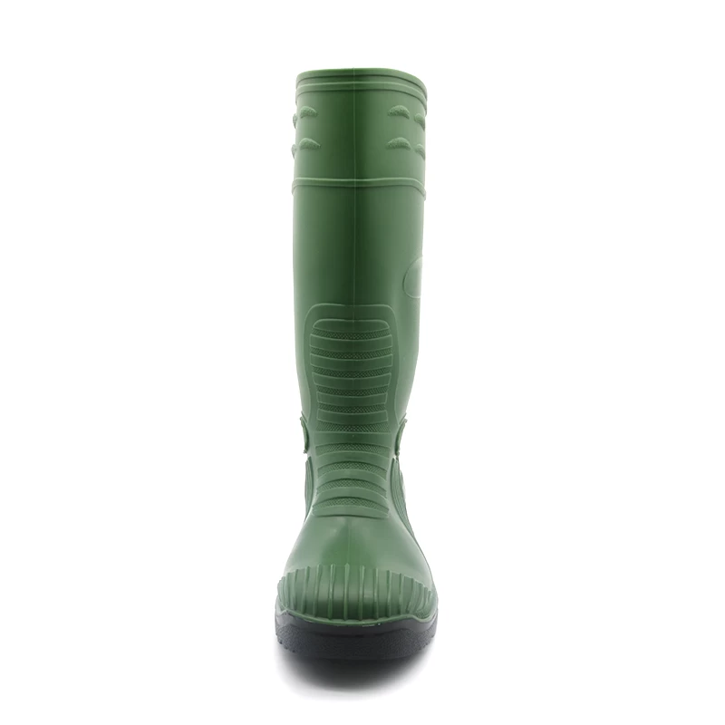 China GB05 Oil acid alkali resistant waterproof steel toe prevent puncture green pvc safety rain boots manufacturer