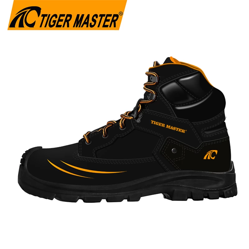 China TM308 Black crazy horse leather oil resistant anti slip pu sole steel toe prevent puncture men safety boots manufacturer