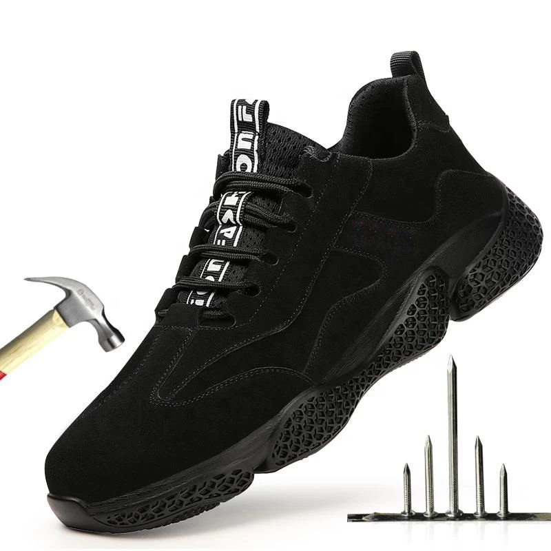 Chine 2106 dessus en cuir microfibre noir antidérapant semelle en caoutchouc souple embout en acier chaussures de sécurité résistantes à la perforation travail fabricant
