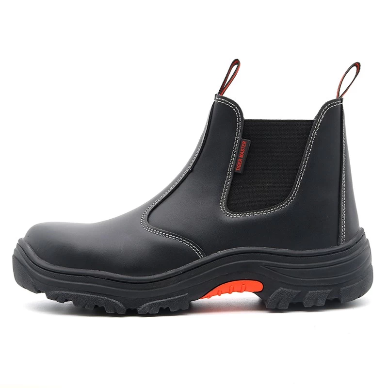 China TM143 Anti slip black leather composite toe elastic band rubber HRO safety shoes without laces manufacturer