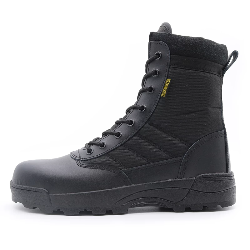 China TM132 Anti slip rubber sole black cow leather steel toe outdoor hiking army boots for men manufacturer