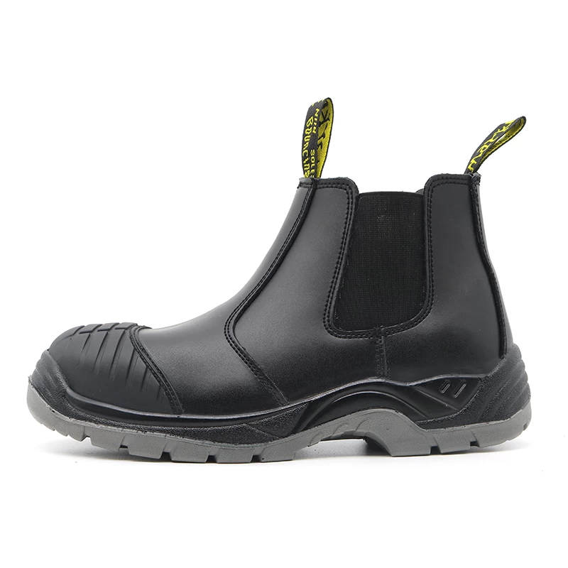 China TM062 Black cow leather anti slip pu sole steel toe safety shoes without laces for men manufacturer