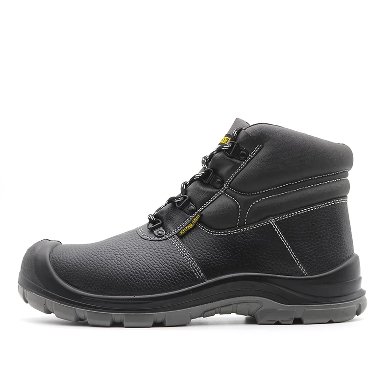 China TM063 Anti slip pu sole black leather prevent puncture men safety boots with steel toe cap manufacturer