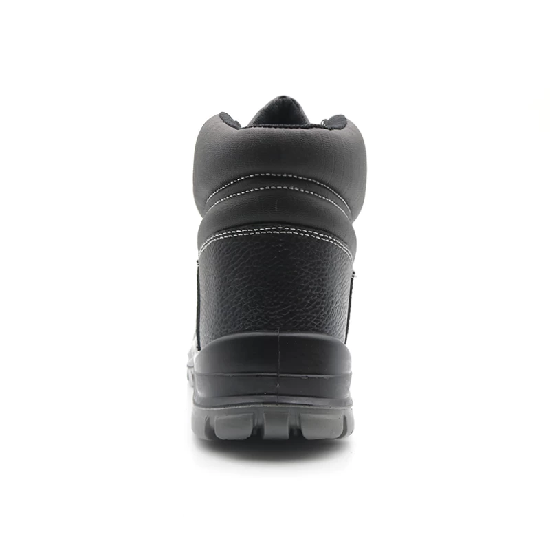 China TM063 Anti slip pu sole black leather prevent puncture men safety boots with steel toe cap manufacturer