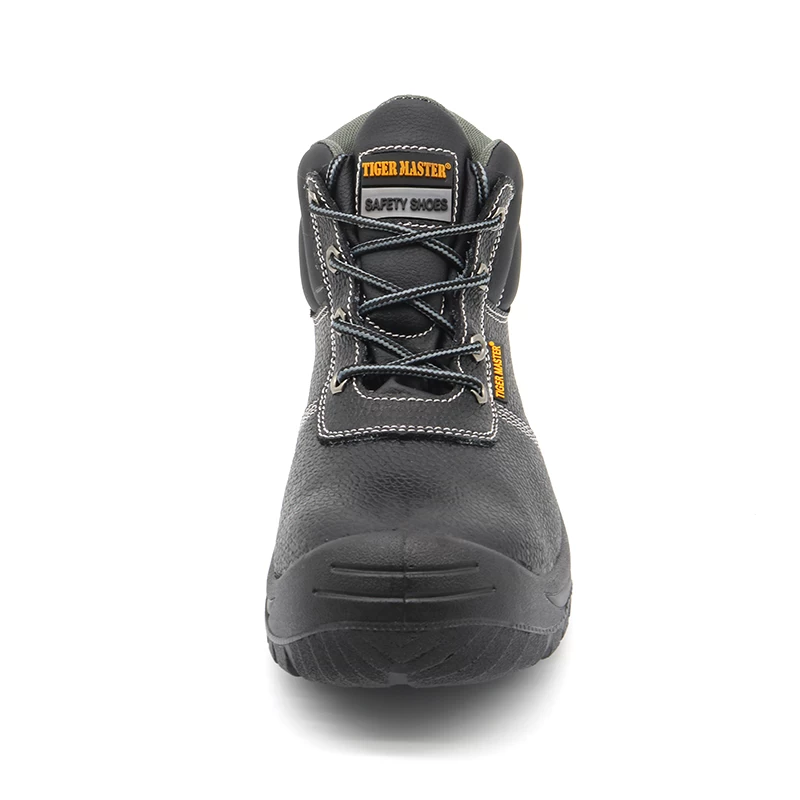 China TM009 Oil and slip resistant pu sole black genuine leather steel toe safety shoes CE S3 manufacturer
