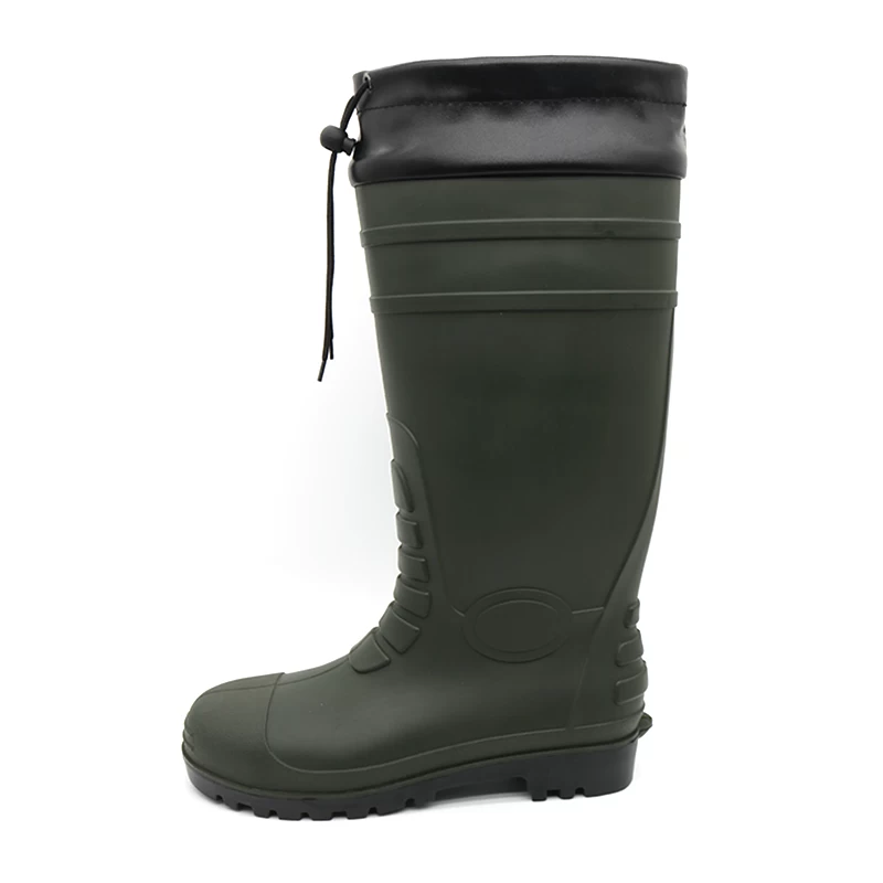 China GB12 Green waterproof puncture proof steel toe PVC safety rain boots with PU collar manufacturer