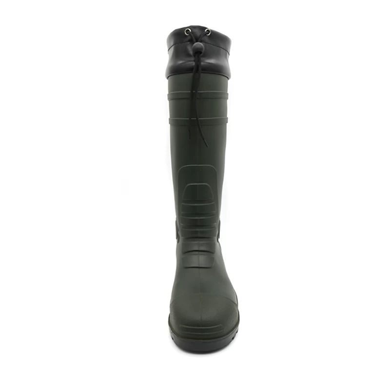 China GB12 Green waterproof puncture proof steel toe PVC safety rain boots with PU collar manufacturer