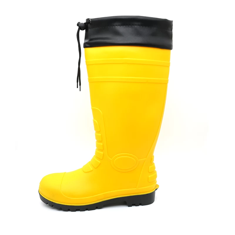 China GB12 Oil acid resistant waterproof steel toe yellow safety rain boots with PU collar manufacturer