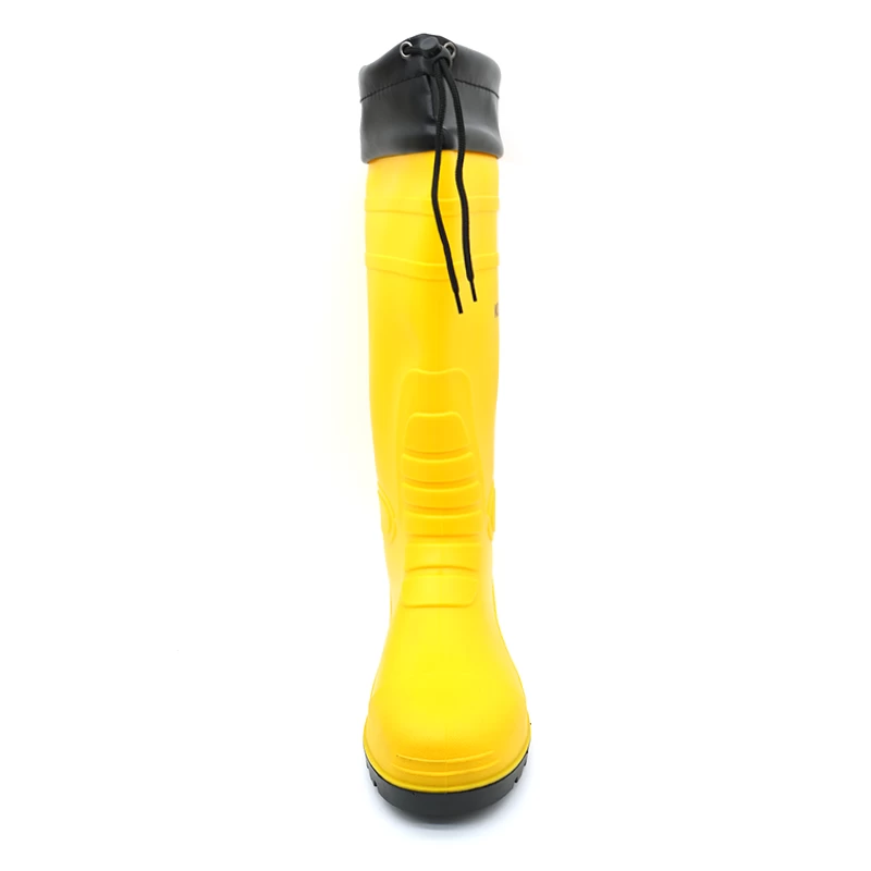 China GB12 Oil acid resistant waterproof steel toe yellow safety rain boots with PU collar manufacturer