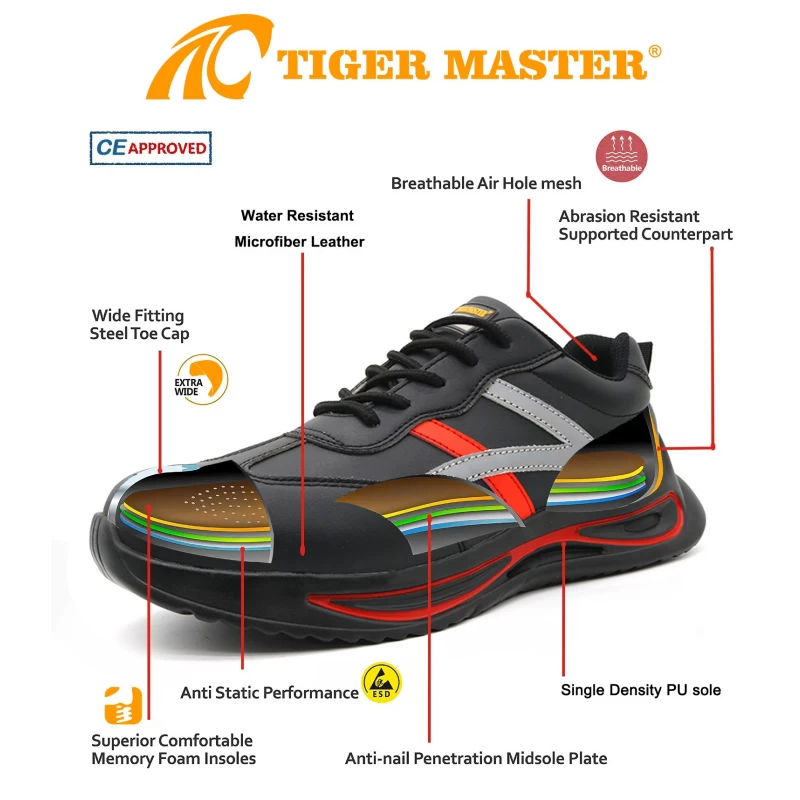 China TM261  Anti slip pu sole microfiber leather men steel toe safety shoes sneakers manufacturer