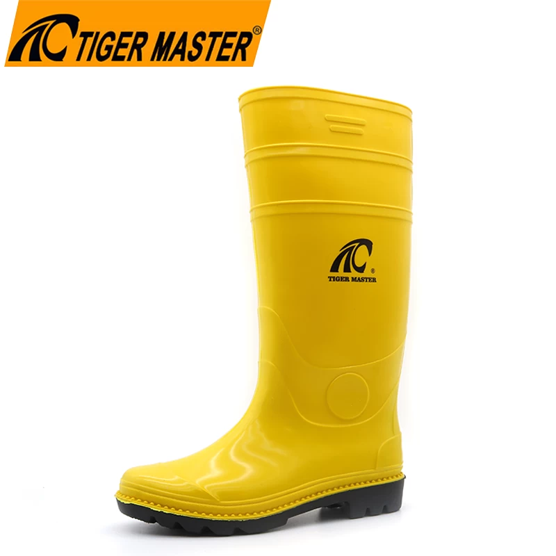 China GB03 CE verified anti slip waterproof non safety yellow glitter pvc rain boots manufacturer