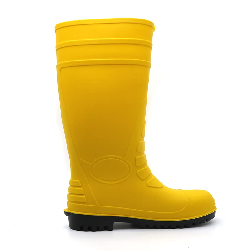 China GB08 CE botas de chuva de segurança em pvc amarelas antiderrapantes com biqueira de aço fabricante