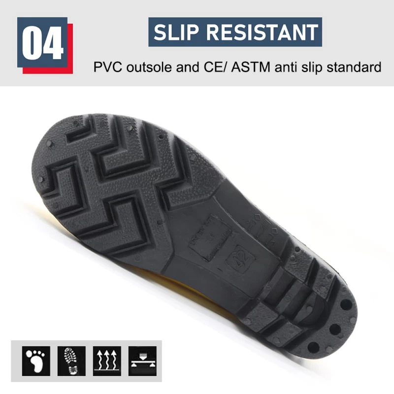 中国 GB08 CE 防滑防水黄色 pvc 钢头安全雨鞋 制造商