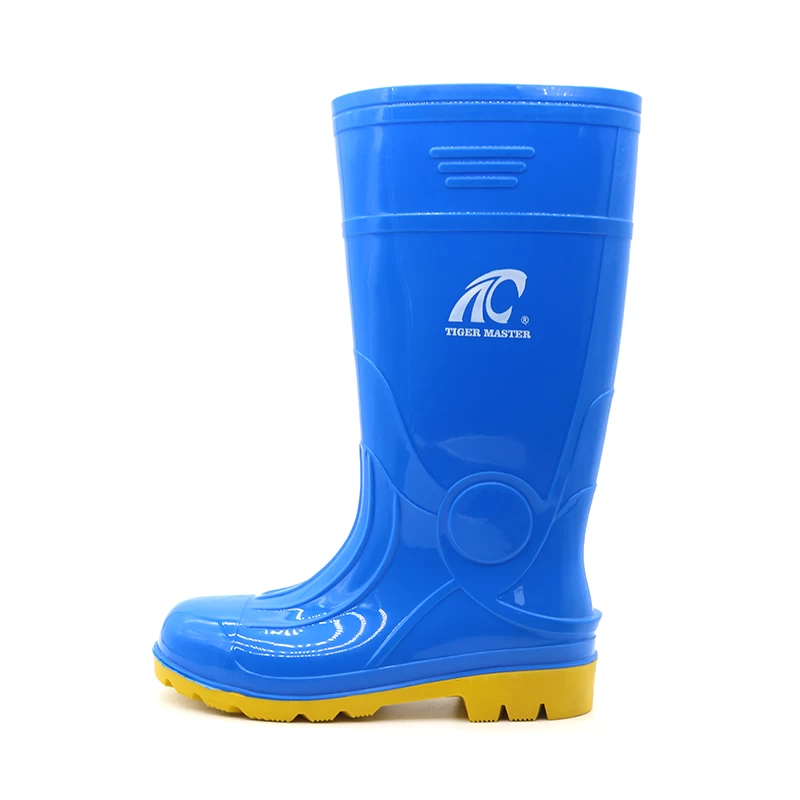 China GB07 CE blue waterproof glitter pvc safety rain boots with steel toe manufacturer