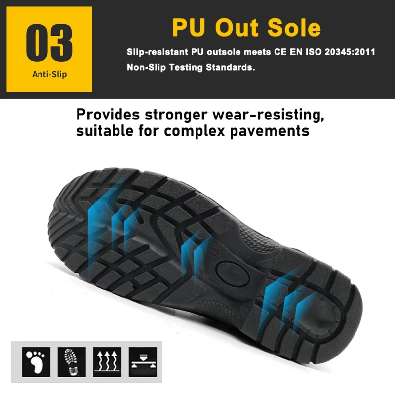 China TM074 Black leather non slip steel toe men safety shoes for construction manufacturer