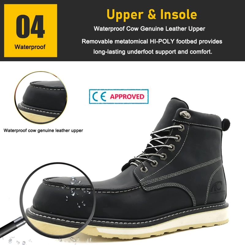 China TM161 Anti slip rubber sole genuine leather steel toe goodyear safety shoes waterproof manufacturer