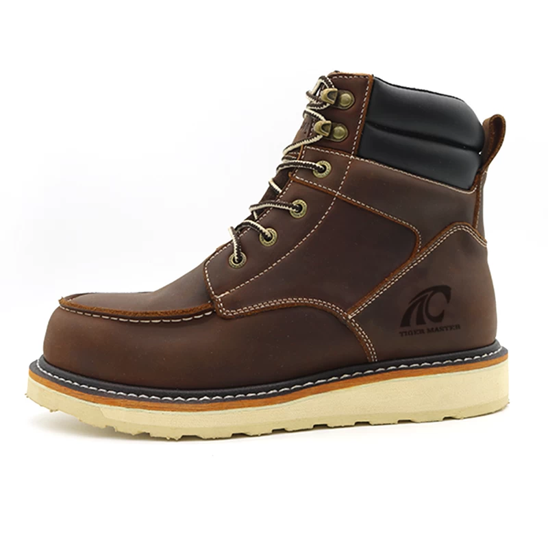 China TM162 Brown genuine leather steel toe goodyear safety shoes waterproof manufacturer