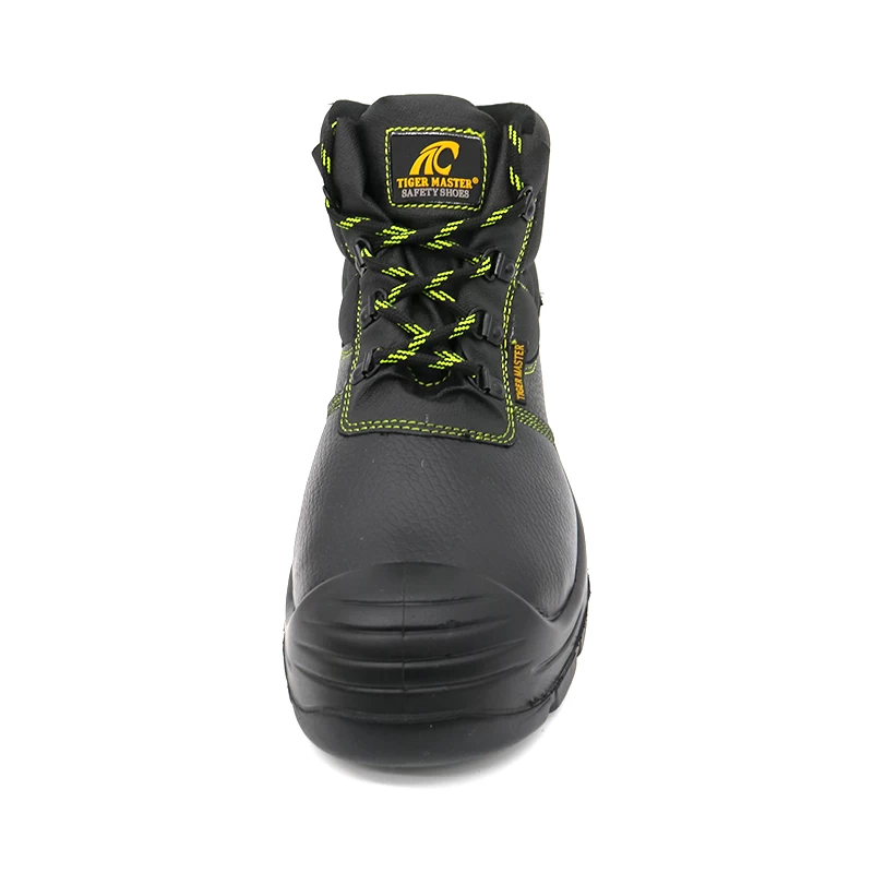 China TM167 Black leather prevent puncture mining safety shoes with steel toe cap manufacturer