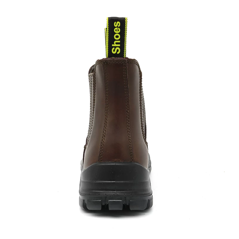 porcelana TM168 Zapatos de seguridad para hombre con suela de PU de cuero de vaca marrón y punta de acero sin cordones fabricante
