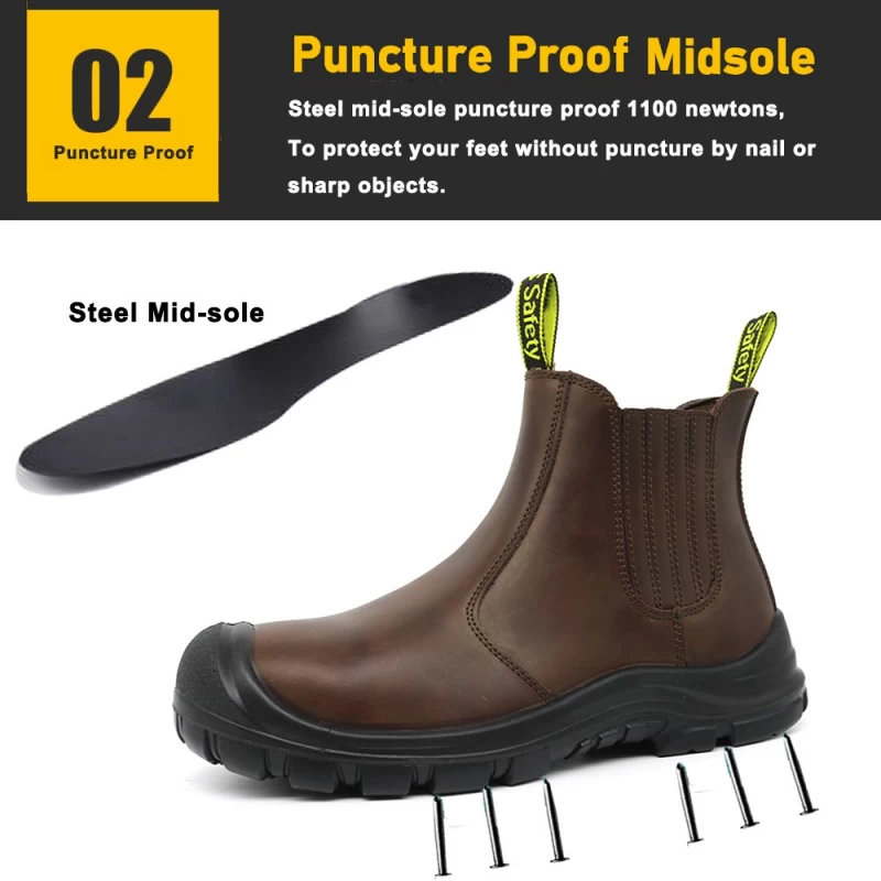 Chine TM168 cuir de vachette marron semelle PU embout acier chaussures de sécurité hommes sans lacets fabricant