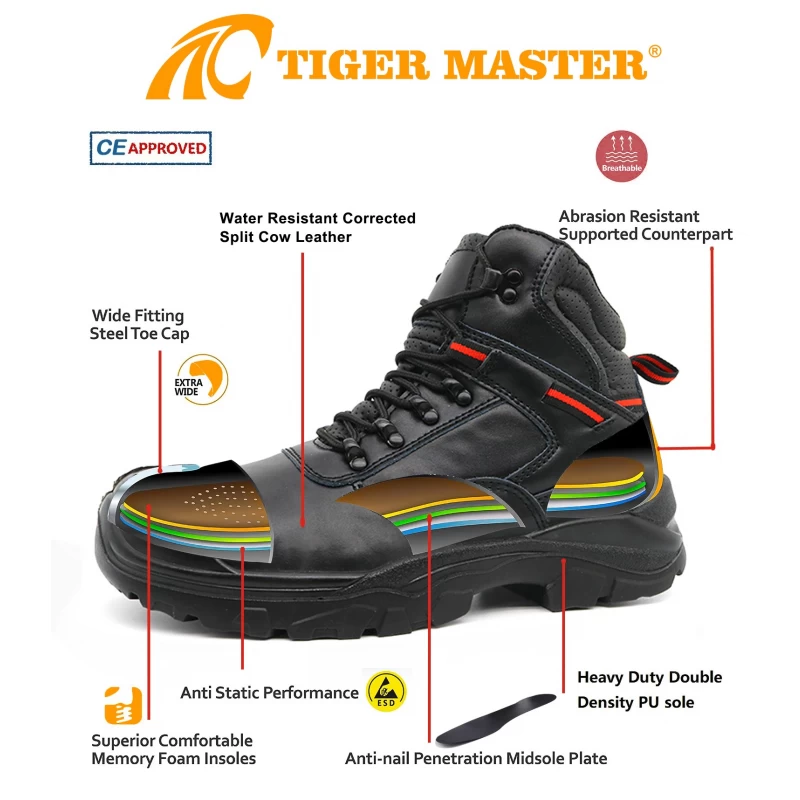 China TM169 antiderrapante sola de PU anti-perfuração biqueira de aço sapatos de segurança masculinos para industrial fabricante