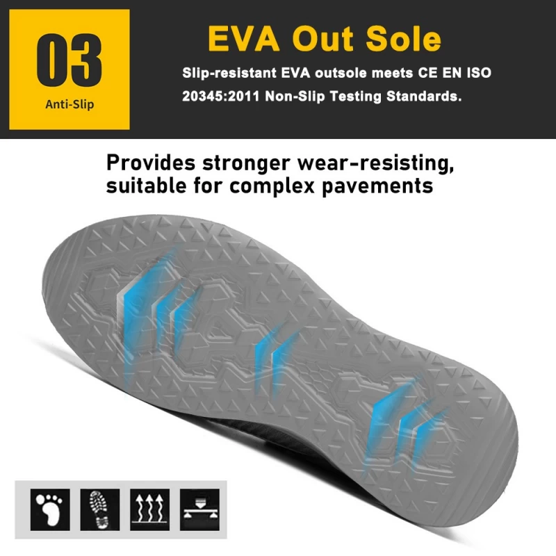 China TM262  Soft EVA sole anti puncture steel toe sneakers safety shoes lightweight manufacturer