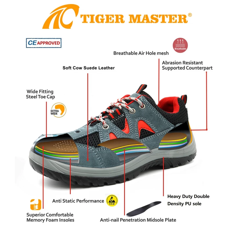 الصين TM266 المضادة للانزلاق بو الوحيد ثقب واقية من الصلب اصبع القدم الرياضة نوع أحذية السلامة الرجال الصانع