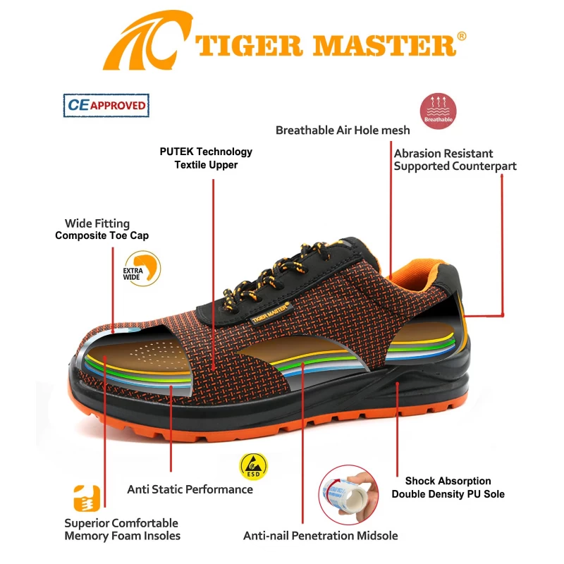 Китай TM268 Новая защитная обувь спортивного типа с противоскользящей полиуретановой подошвой и композитным носком производителя