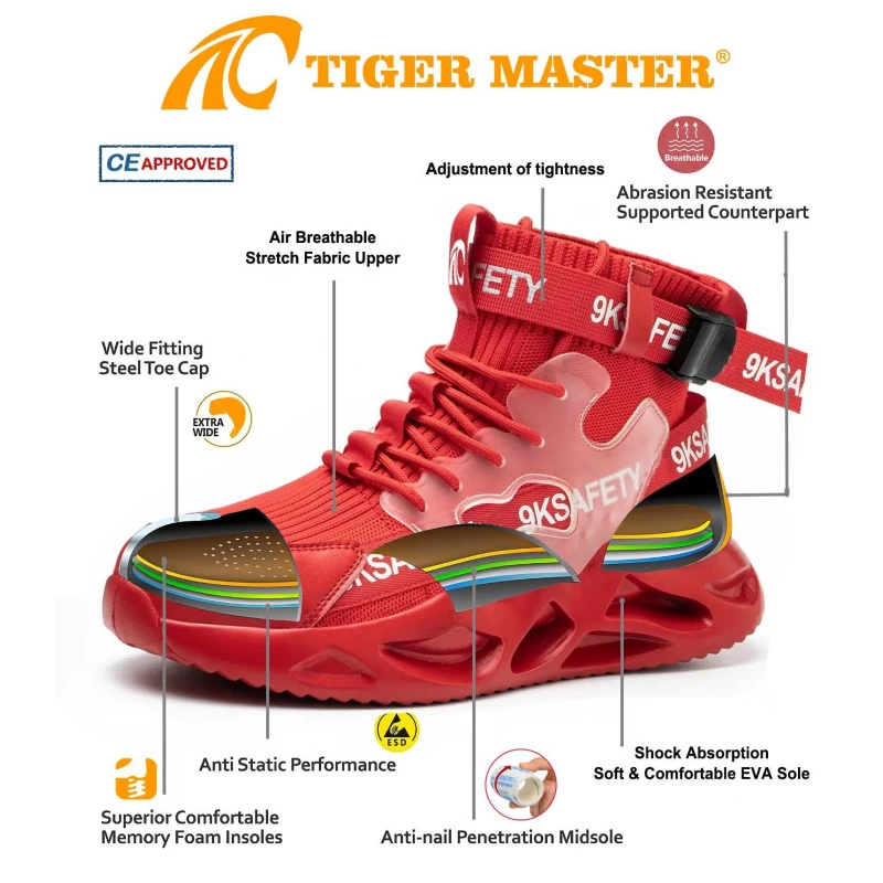 China TM271R Red soft EVA sole steel toe puncture proof fashion women sneaker safety shoes manufacturer