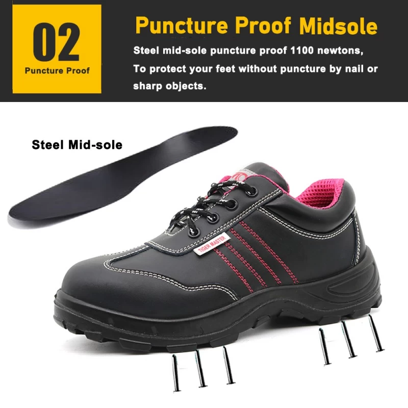 China TM077L Black puncture proof steel toe cheap safety shoes for women manufacturer