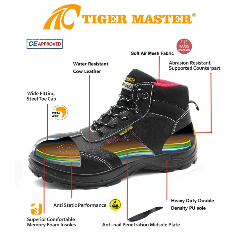 中国 TM077 防滑PU鞋底女式钢头安全防水鞋 制造商