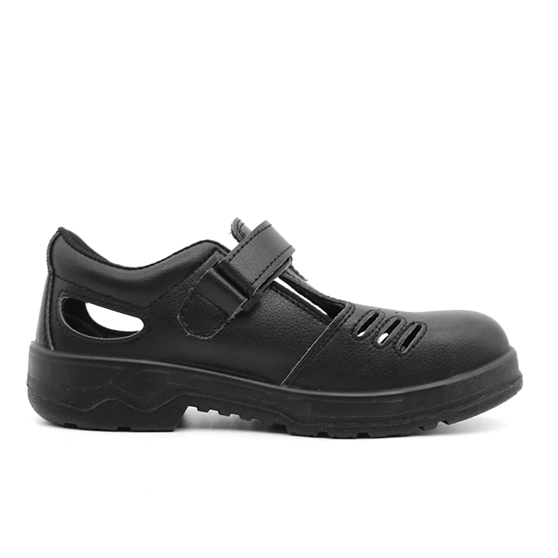 China TM075 Black leather anti slip steel toe summer safety shoes for men manufacturer