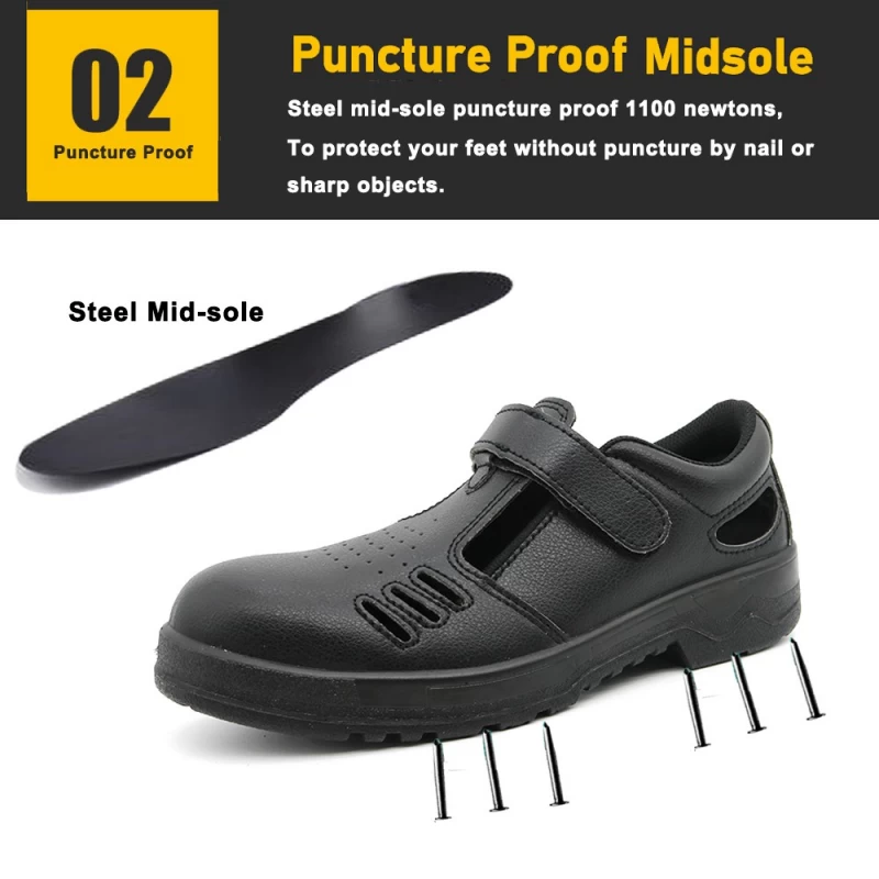 China Sapatos de segurança de verão de couro antiderrapante de couro preto TM075 para homens fabricante