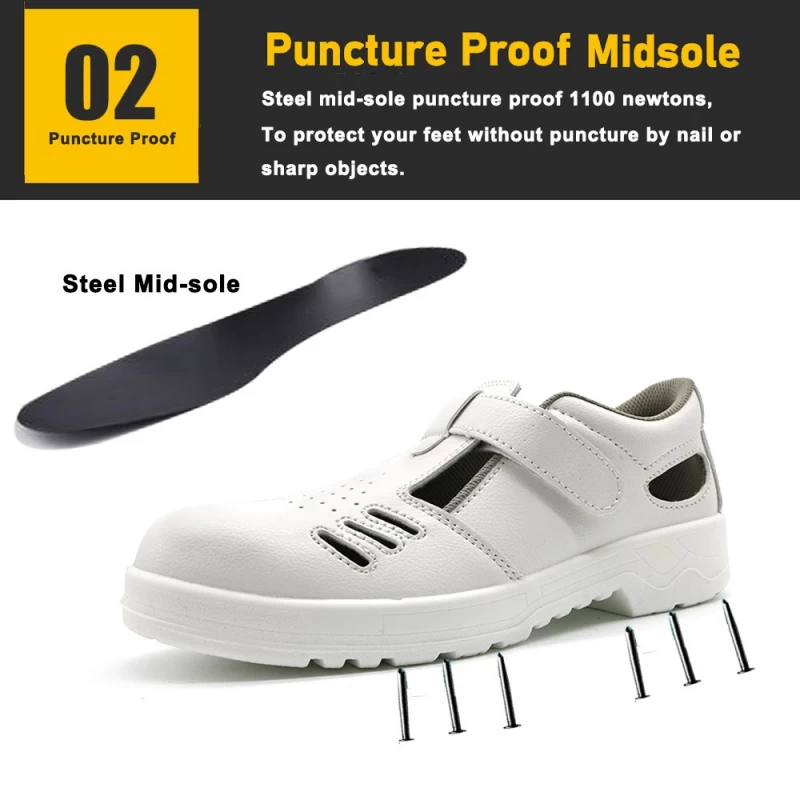 porcelana TM075W Zapatos de seguridad de verano para chef de cocina con suela de PU antideslizante blanca con punta de acero fabricante