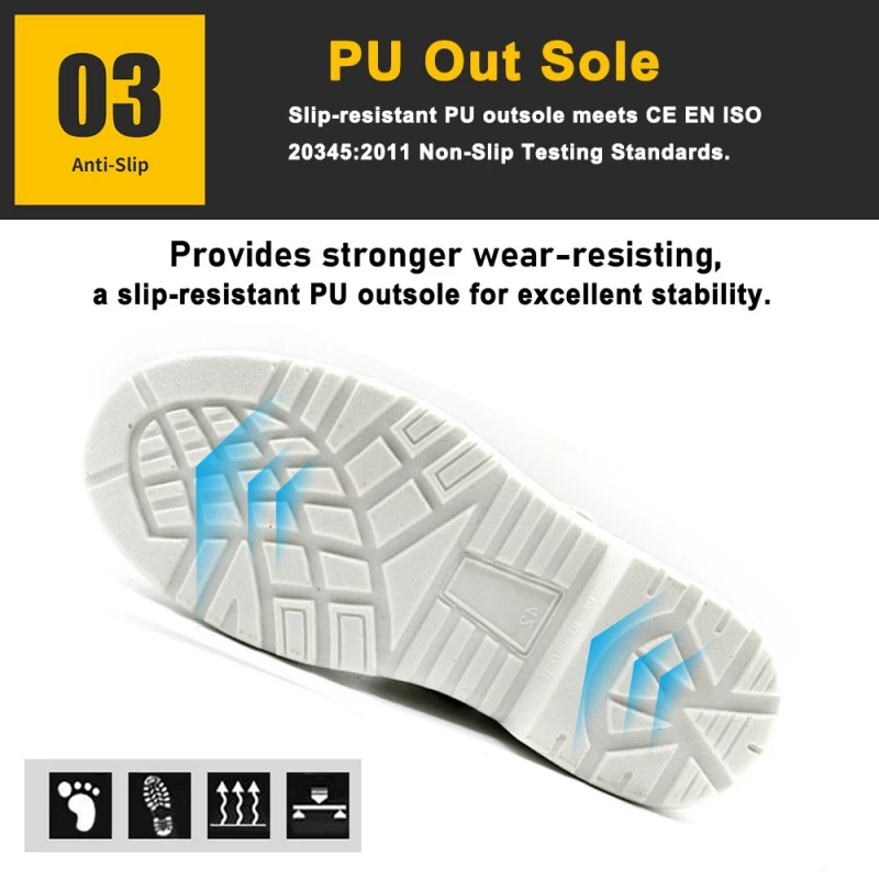 الصين TM075W الأبيض المضادة للانزلاق أحذية السلامة الصيف طاه المطبخ PU الوحيد مع اصبع القدم الصلب الصانع