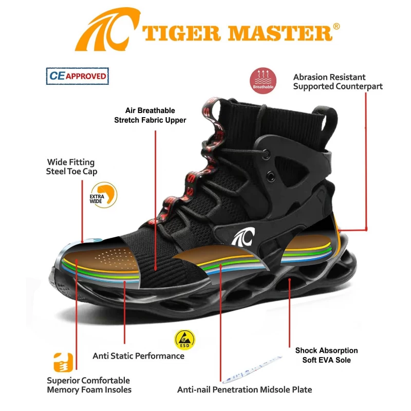 China TM3053 Black anti slip prevent puncture steel toe sport safety shoes fashion manufacturer