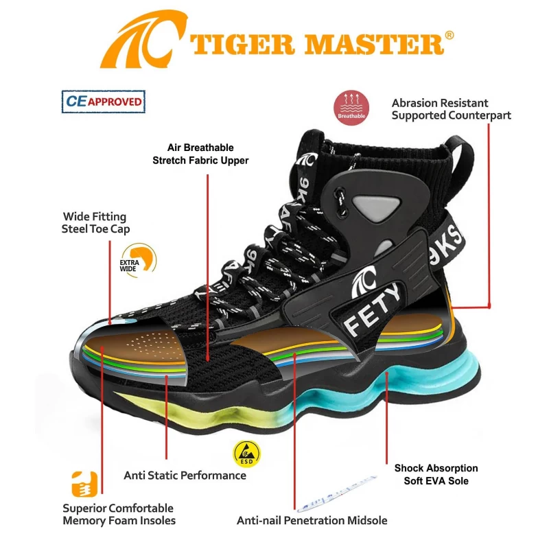 Chine TM3052 chaussures de sécurité de baskets de mode à semelle souple en EVA pour hommes embout en acier léger fabricant