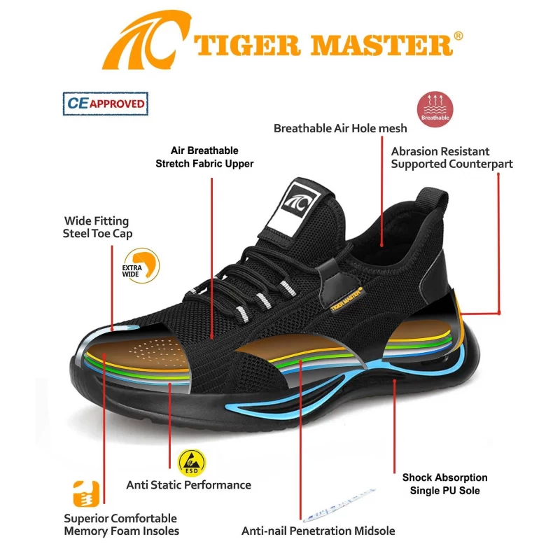 China TM3055 Anti slip PU sole fashionable sneaker safety shoes for men steel toe manufacturer