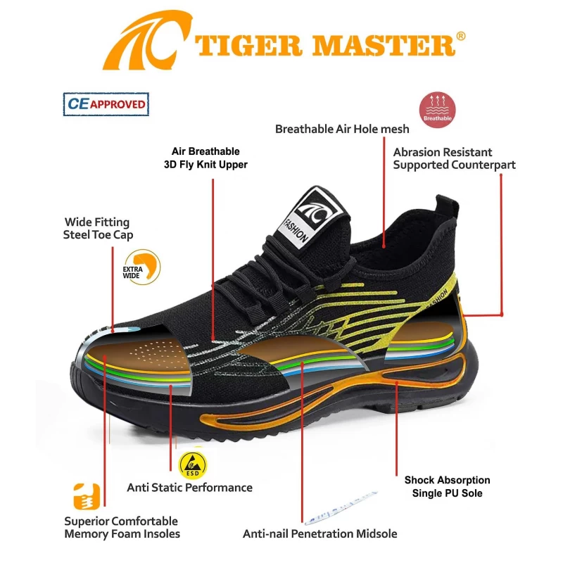China TM3056 Non slip PU sole light weight steel toe sneaker safety shoes fashion manufacturer