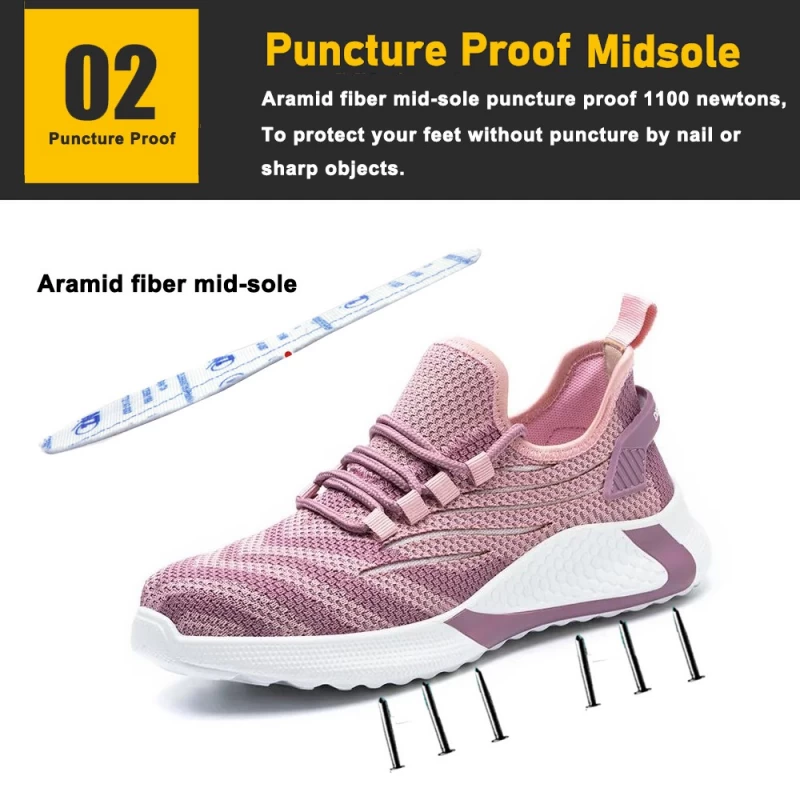 China TM3058 Anti slip prevent puncture steel toe fashion sneaker safety shoes pink for women manufacturer