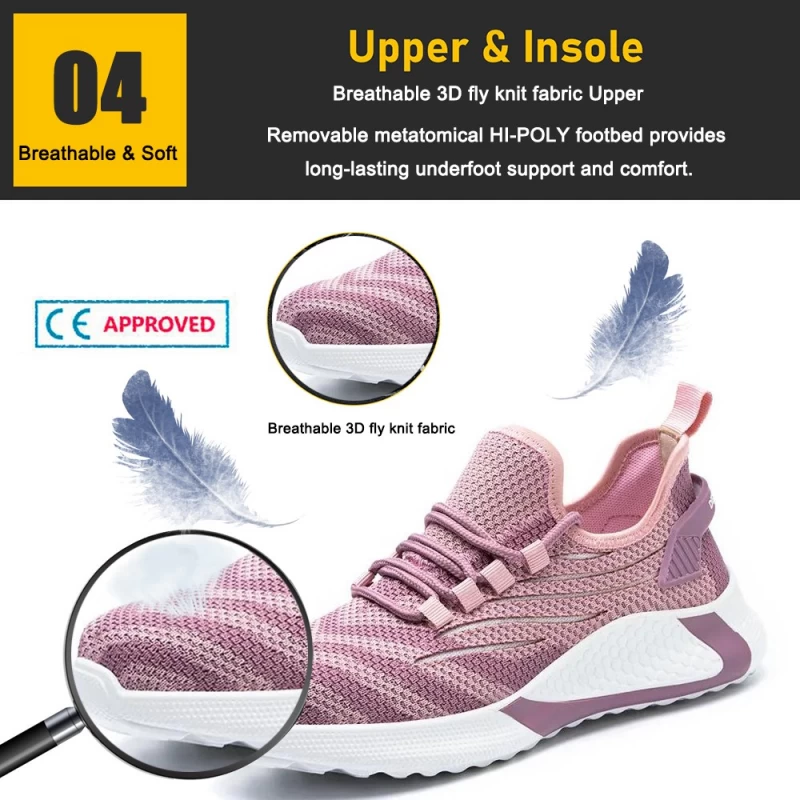 China TM3058 Antislip voorkomt lekke stalen neus mode sneaker veiligheidsschoenen roze voor dames fabrikant