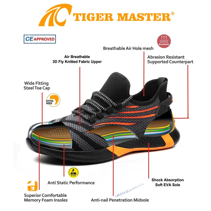 China TM3058 Anti slip puncture proof steel toe anti static fashion safety shoes sneaker manufacturer