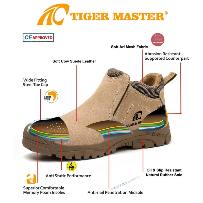 China TM2052 Sola de borracha à prova de punção biqueira de aço sem cadarço moda sapatos de segurança para soldagem fabricante