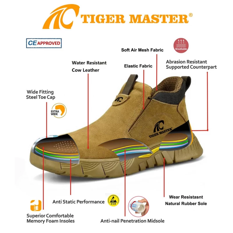 الصين TM3049 يختار الساخنة أحذية السلامة المضادة للانزلاق المطاط الوحيد اصبع القدم الصلب لحام دون الأربطة الصانع